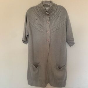 Women's Cable Knit Short Sleeve Cardigan‎ Sweater Light Gray XL Layering